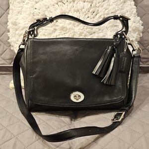 Coach Legacy Romy Top Handle Black Leather Shoulder Bag with Turnlock Design